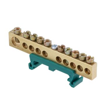 Barramento Terra 10 Terminais Verde Trilho DIN Steck