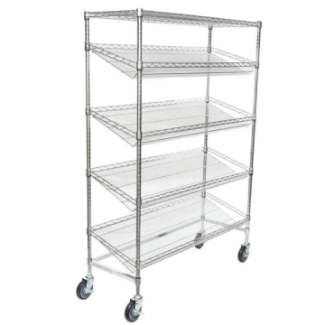 Estante Aço Modular Inclinada Com 4 Prateleiras + Rodízios Epóxi Preta